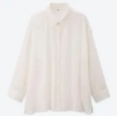 ユニクロ　リネンブレンドシャツ　7分袖　XL　白シャツ　ホワイト系