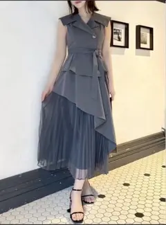 dazzlin アシメプリーツトレンチワンピース グレー