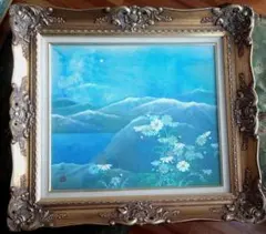 【真作】日本画 「山湖朝光」　本荘圓心　豪華額装のサムネイル