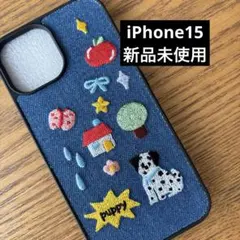 iPhone15デニム風刺繍デザイン スマホケースのサムネイル