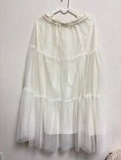 ホワイト シフォン フリル ロングスカート