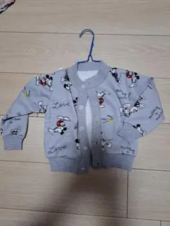 ディズニー　ミッキー　ニット　裏起毛　カーディガン　男女兼用　総柄　レトミ