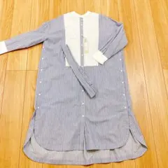 【新品タグ付き】ストライプ ボタン付き シャツワンピース