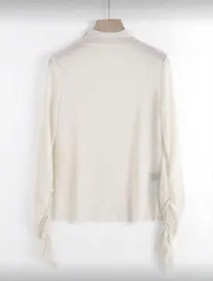 シアー シースルー オフホワイト　クリーム色 長袖 トップス　Mサイズ　汚れあり