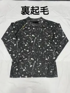 ゴルフ モックネックシャツ 長袖 M ブラック ペイント柄 裏起毛