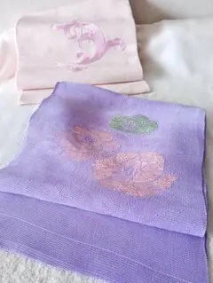 【大正浪漫／アンティーク帯まとめ売り】①絽 袋帯　②手縫い袋帯 （刺繍）のサムネイル