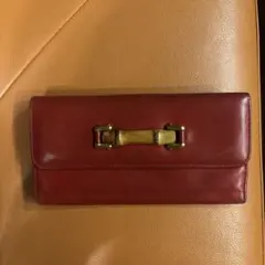 GUCCI 赤 レザー 長財布　バンブー