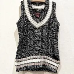 MARK LONAケーブル編みノースリーブベスト 黒白　ゴルフウェア