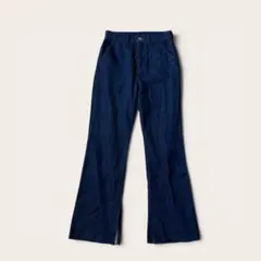 ラグナムーン デニムパンツ インディゴ フレア ハイウエスト 裾スリット 綿のサムネイル