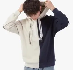 パーカー トレーナー プルオーバー 裏起毛 バイカラー 韓国 防寒 ブラック