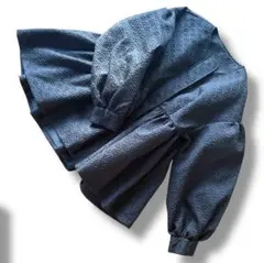 ジャガード ノーカラージャケット ペプラム 黒 Lサイズ