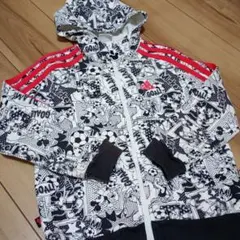 adidas ミッキー コラボ総柄 120 サッカープリント フード付きパーカー