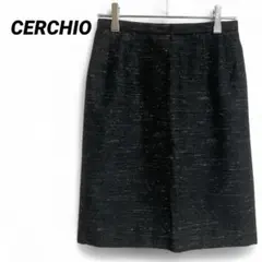 【CERCHIO】ツイード風ミニタイトスカート 裏地付き バックスリットS 黒