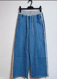 ライトブルーデニムワイドパンツ　ウエストゴム