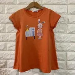 ファミリア　チュニックワンピース　オレンジ　ピアノ　うさぎ　100 トップス