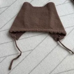 猫耳デザイン ニット帽子 ブラウン