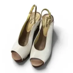 【POLLINI】ウェッジサンダル　ホワイトレザー　牛革　38サイズのサムネイル