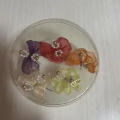 【髪飾り】ビーズ付きリボンヘアピンセット 6個入り