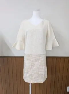 ROYAL PARTY 　フレアスリーブ ツイードニットワンピース　U1215