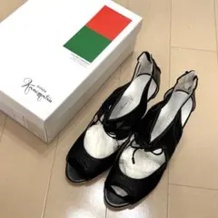 【ギンザカネマツ】 ブラック メッシュ オープントゥ ハイヒール