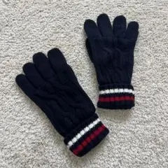 タッチパネル対応　ネイビー ケーブル編み ニット手袋