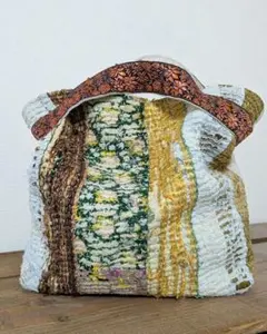 ヴィンテージラリーキルトとインドリボンのハンドルバッグ