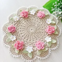 ドイリー1260❤️ラズベリーピンクのRomantic 花園ドイリー✨大判40cm