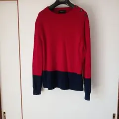 Blue-Work 赤 ネイビー ボタン付きセーター