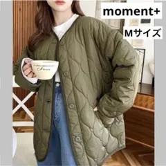 【moment+】モーメントプラス キルティングノーカラーコート カーキM