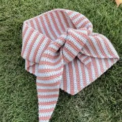 かぎ針編み ウールボーダー三角スカーフ ▲△▲ 編み物
