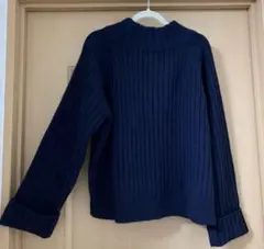 【美品】JEANASISジーナシス ワイドリブニット ネイビー F