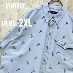 レア《ラルフローレン》半袖BDシャツ/総柄 ブルー/メンズ2XL