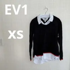 EV1 シャツ重ね着風 ニットプルオーバー 襟付き 黒 XS レディース