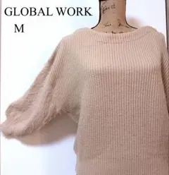 美品 GLOBAL WORK♡ベージュ 袖ファーニット M 淡色女子 春先