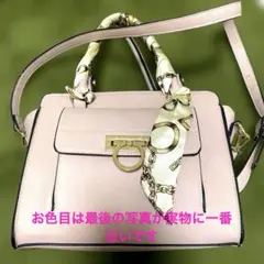 ライトピンク 合成皮革 ハンドバッグ　スカーフ付き