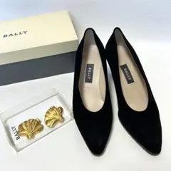 BALLY バリー 2WAY スエードパンプス ブラック 24 ゴールドシェル