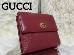 ✨美品✨GUCCI 二つ折り財布 GGマーモント レザー シボレザー レッドのサムネイル