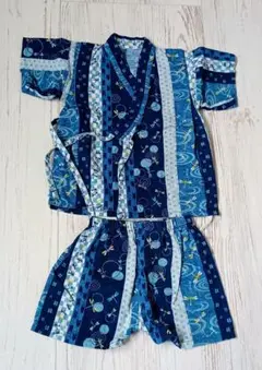 甚平　90　男の子　綿100　日本製　青　トンボ　和柄　美品