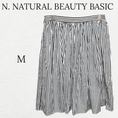 1272【エヌ】ストライプ柄フレアミニスカート ウエストゴム 白 黒 カジュアル