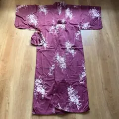 【美品】 UNIQLO 浴衣 赤系 臙脂色 桔梗