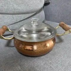新品・長期保管品】島本製作所 銅両手鍋 18cm 木製ハンドル 箱付き