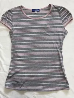 【美品】BURBERRYブルーレーベル半袖カットソー ボーダーグレー ピンク M