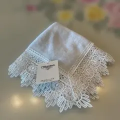 新品Chikazawa 近沢レースパステルブルー×ホワイトレースタオルハンカチ