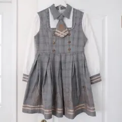 くま刺繍 グレンチェックワンピース 探偵