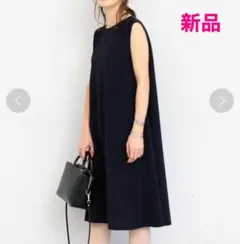 【新品】BEAUTY&YOUTH ポンチフレアノースリーブワンピース ネイビー