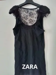 ZARAブラック レースフリル ノースリーブ M