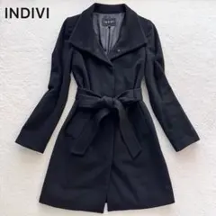 INDIVI ロングコート ベルテッドコート カシミヤ スタンドカラー