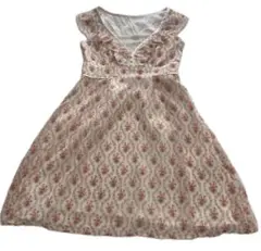 小花柄フリル袖ワンピース Vネック フェミニン ピンク 春夏　M