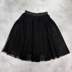 チュールスカート 黒 S ひざ丈 フレア カジュアル きれいめ モノトーン