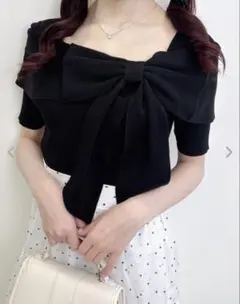 INGNI リボンオフショル半袖ニット　黒